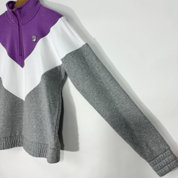 Fila Women’s Size Small Purple Gray Chevron Colorblock Quarter Zip Sweatshirt - Picture 3 of 11